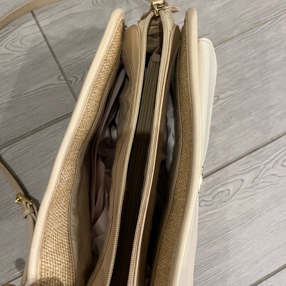 Etianne Aigner Tan and Cream Straw /Leather Crossbody with Rounded Corners - Picture 9 of 17